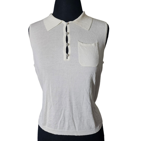 Oscar de la renta collared tank top ribbed white sz L